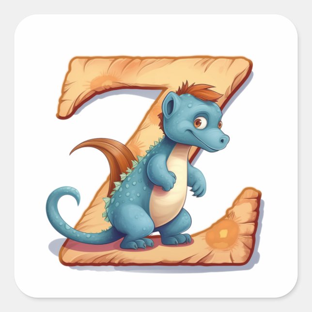 Zany Zippy the Dinosaur Quadratischer Aufkleber (Vorderseite)