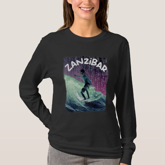 Zanzibar Nerd Surfing Beach Palm trees Vacation T-Shirt (Vorderseite)