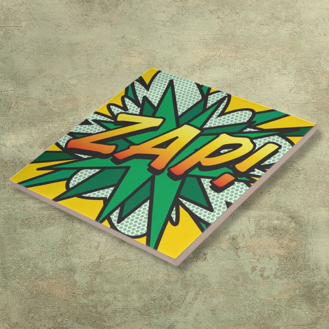 ZAP Fun Retro Comic Book Pop Fliese (ZAP Fun Retro Comic Book Pop Art Tile)