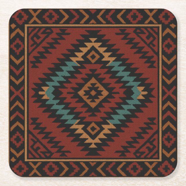 Zapotec Folk Art Geometric Diamond Paper Untersetz Rechteckiger Pappuntersetzer (Vorderseite)