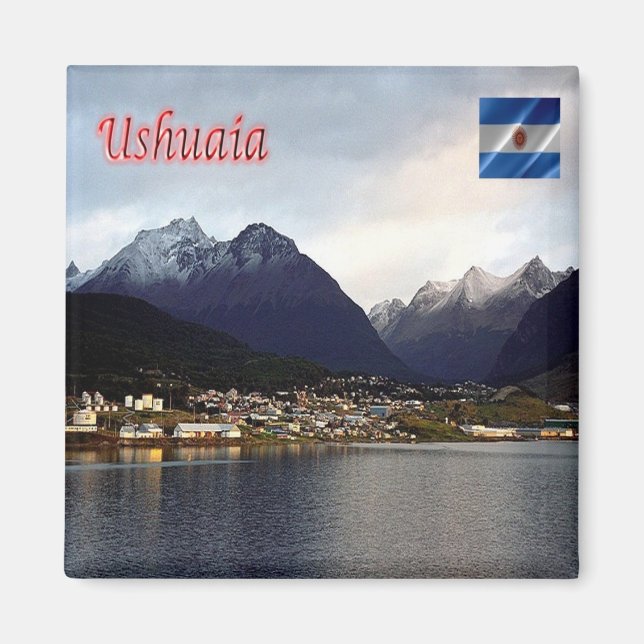 zAR007 USHUAIA by Night, Argentinien, Kühlschrank Magnet (Vorne)