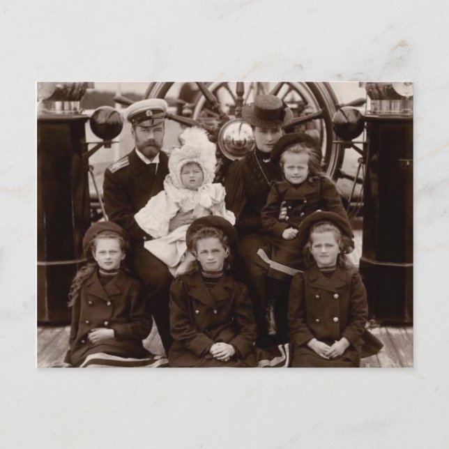 Zar & Zarina Russland mit Kindern Romanov Postkarte (Vorderseite)