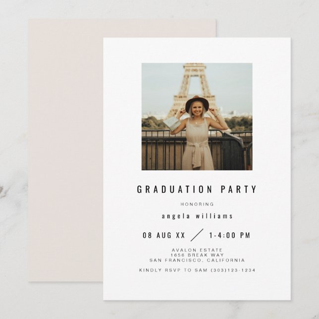 ZARA Modern Graduation Invitation avec photo (Devant / Derrière)