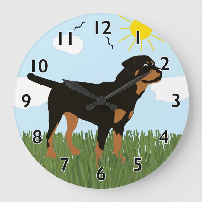 Zara the Rottweiler Große Wanduhr (Vorderseite)
