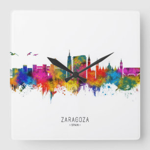 Zaragoza Spanien Skyline Quadratische Wanduhr