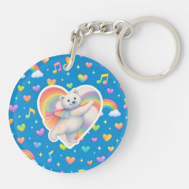 Zarah Dancing Polar Bear Keychain – Rainbow  (Dos)