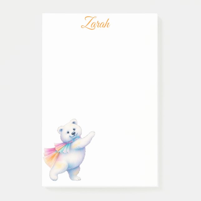Zarah der tanzende Eisbär | Personalisiert Post-it Klebezettel (Vorderseite)