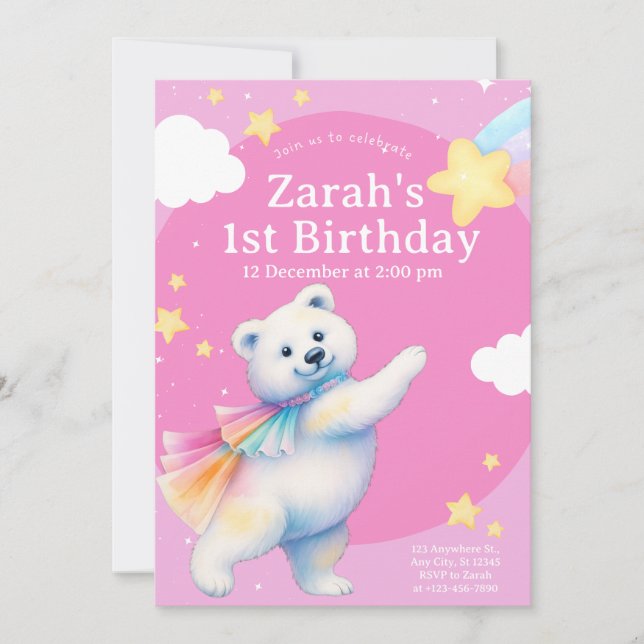 Zarah the Dancing Polar Bear Birthday Invitations (Devant)