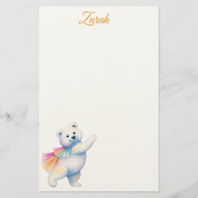 Zarah the Dancing Polar Bear | Personalized Briefpapier (Vorderseite)