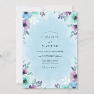 Zarte Amethyst-Minz-Blumenhochzeit Einladung