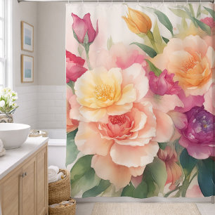 Zarte Aquarell-Blumenmalerei Duschvorhang