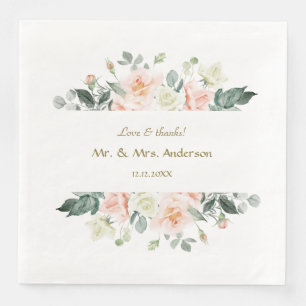 Zarte Aquarell-Rosa Weiße Blumen Hochzeit Serviette