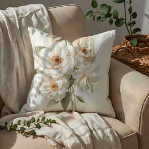 Zarte Aquarellweiße Blumen Botanik Kissen