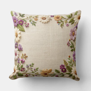 Zarte bestickte Blumenrand-Kissen - Lila Kissen