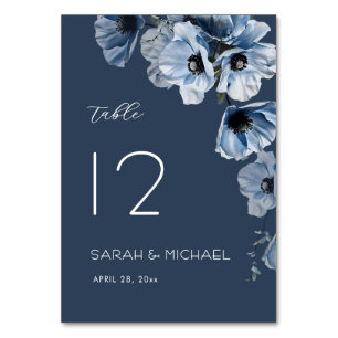 Zarte Blaue Blumen Hochzeit Tischnummer