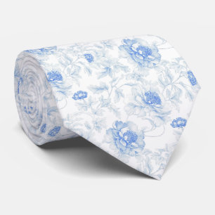 Zarte blaue Blumen toile de jouy Krawatte