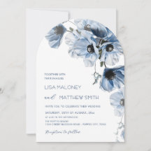 Zarte blaue Blumen Weiße Hochzeitseinladung