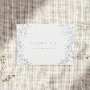 Zarte blaue Floral-Hochzeit ohne Foto Dankeskarte