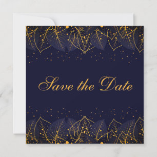 Zarte blaue und goldene Blätter Save The Date