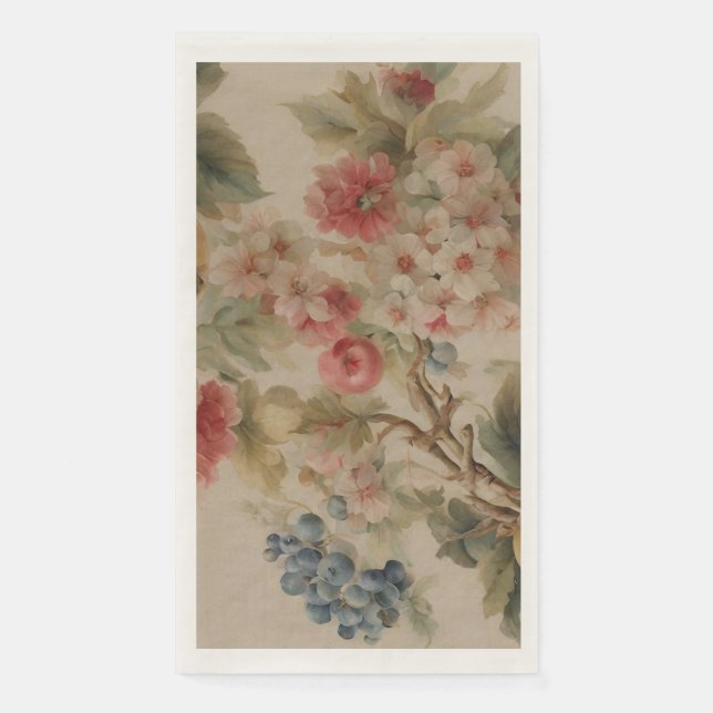 Zarte Blumen und französische Früchte. Gemalter St Serviette (Vorderseite)