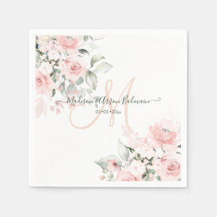 Zarte Blütenpracht Rosa Monogramm Florale Wasserfa Serviette