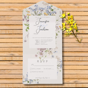 Zarte Boho Wildblumen Creme Ohne Abendessen All In One Einladung