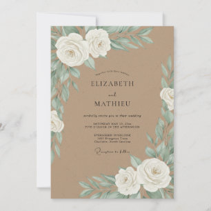Zarte botanische Hochzeit in Creme Einladung