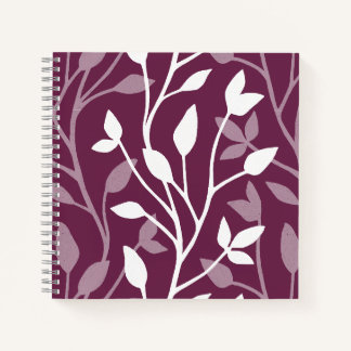 Zarte botanische weiße Silhouette auf Pflaume Notizbuch