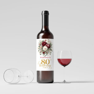 Zarte Burgunder-Rosa 80. Geburtstags-Weinetiketten Weinetikett