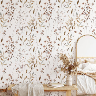 Zarte elegante braune Wildblumen-Blatt-Muster Tapete