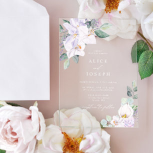 Zarte elegante Wasserfarben Blumen Hochzeit Acryleinladungen