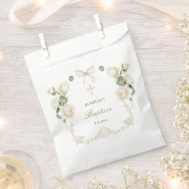 Zarte Elfenbeinrosen Rahmen Taufe Geschenktütchen