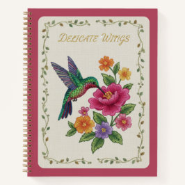 Zarte Flügel Stickerei Kolibri Blumen Notizbuch