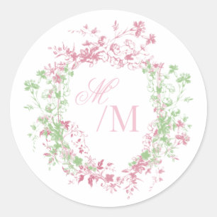 Zarte französische Flora Crest Hochzeit Runder Aufkleber
