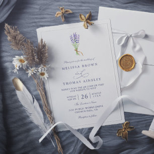 Zarte französische Lavendel elegante QR-Code-Hochz Einladung