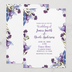 Zarte Frühlingsblumen Lila Florale Hochzeit Einladung