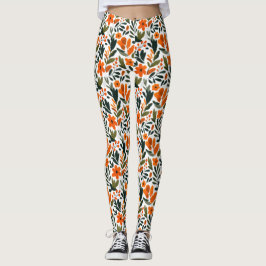 Zarte Frühlingsblumen Orangefarbenes Blumenmuster Leggings