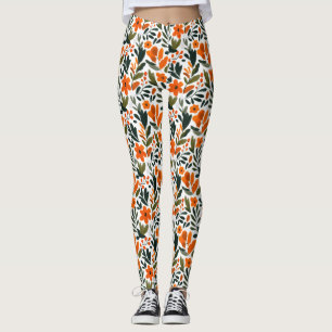 Zarte Frühlingsblumen Orangefarbenes Blumenmuster  Leggings