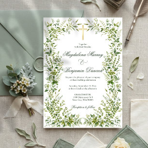 Zarte Gartenbegrünung Christliches Kreuz Hochzeit Einladung