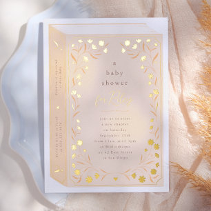 Zarte glänzende Floral-Geschichtenbuch-Baby-Party Folieneinladung