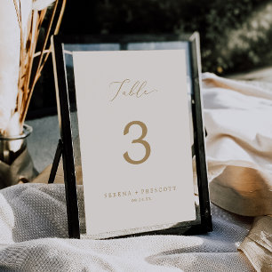 Zarte Gold-Kalligrafie Creme-Hochzeit Tischnummer