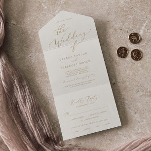 Zarte Gold-Kalligrafie   Cremefarbene Hochzeit All In One Einladung