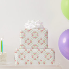 Zarte Gold-Schriftrollen & rosa Rosen Blumenmuster Geschenkpapier