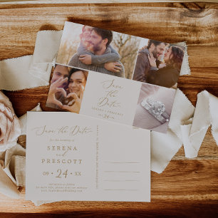 Zarte Goldcreme 4 Foto-Vorlage Save the Date Einladungspostkarte