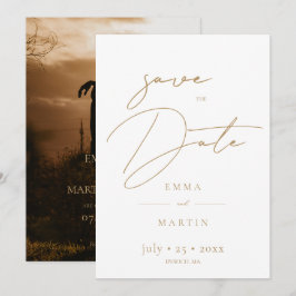 Zarte Goldschrift-Foto-Hochzeitseinladung Save The Date