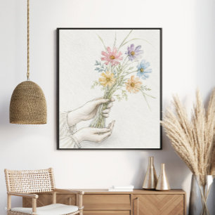 Zarte Hände teilen Wildblumen Poster