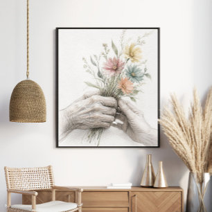 Zarte Hände teilen Wildblumen Poster