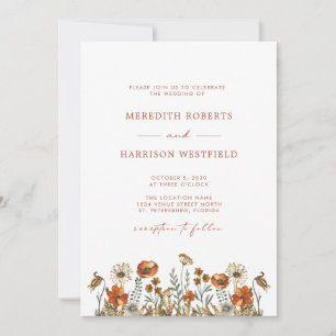 Zarte Herbstwildblumen Einfache Elegante Hochzeit Einladung