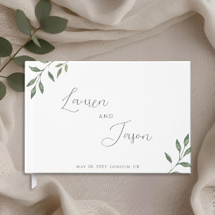 Zarte Kalligrafie und Laub Hochzeit Gästebuch