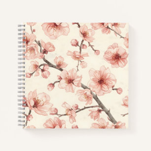 Zarte Kirschblüten Nahtloses Florales Muster Notizbuch